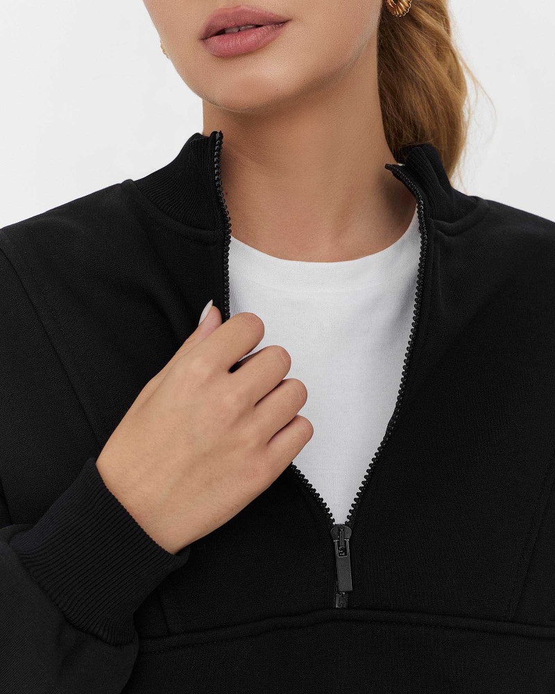 Чорний світшот з блискавкою на флісі FASHIONISTA