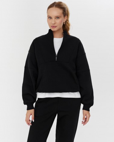 Чорний світшот з блискавкою на флісі FASHIONISTA