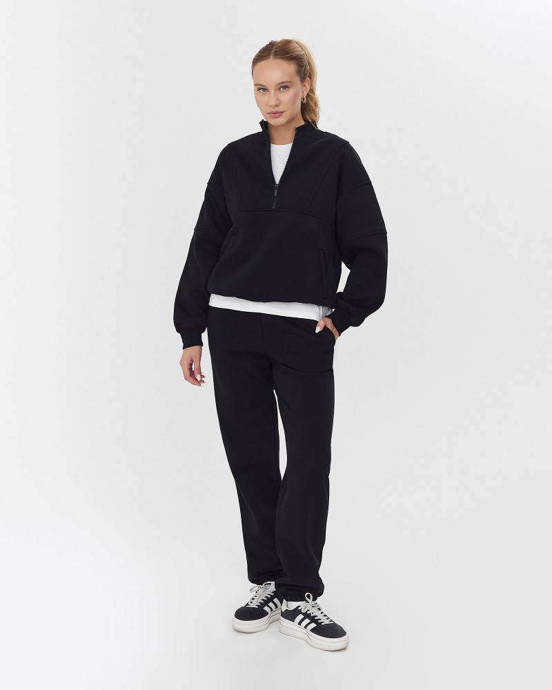 Чорний світшот з блискавкою на флісі FASHIONISTA