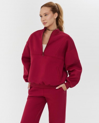 Бордовий світшот з блискавкою на флісі FASHIONISTA
