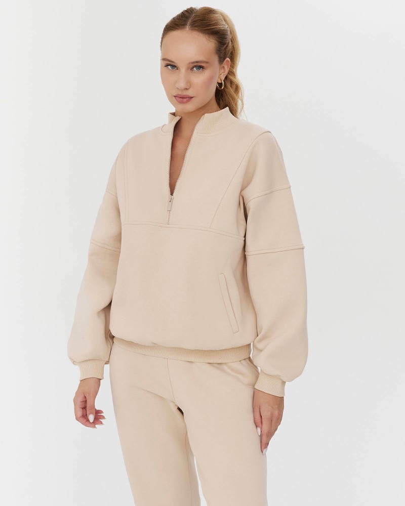 Світло-бежевий світшот з блискавкою на флісі FASHIONISTA