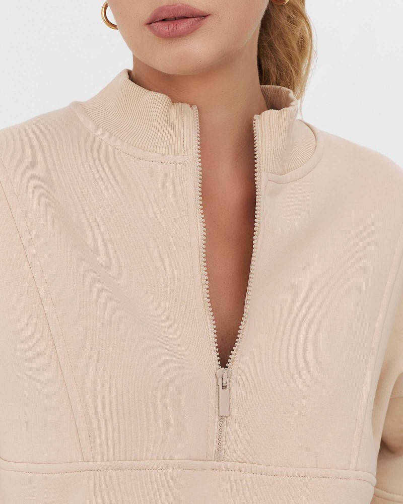 Світло-бежевий світшот з блискавкою на флісі FASHIONISTA Світло-бежевий світшот з блискавкою на флісі FASHIONISTA