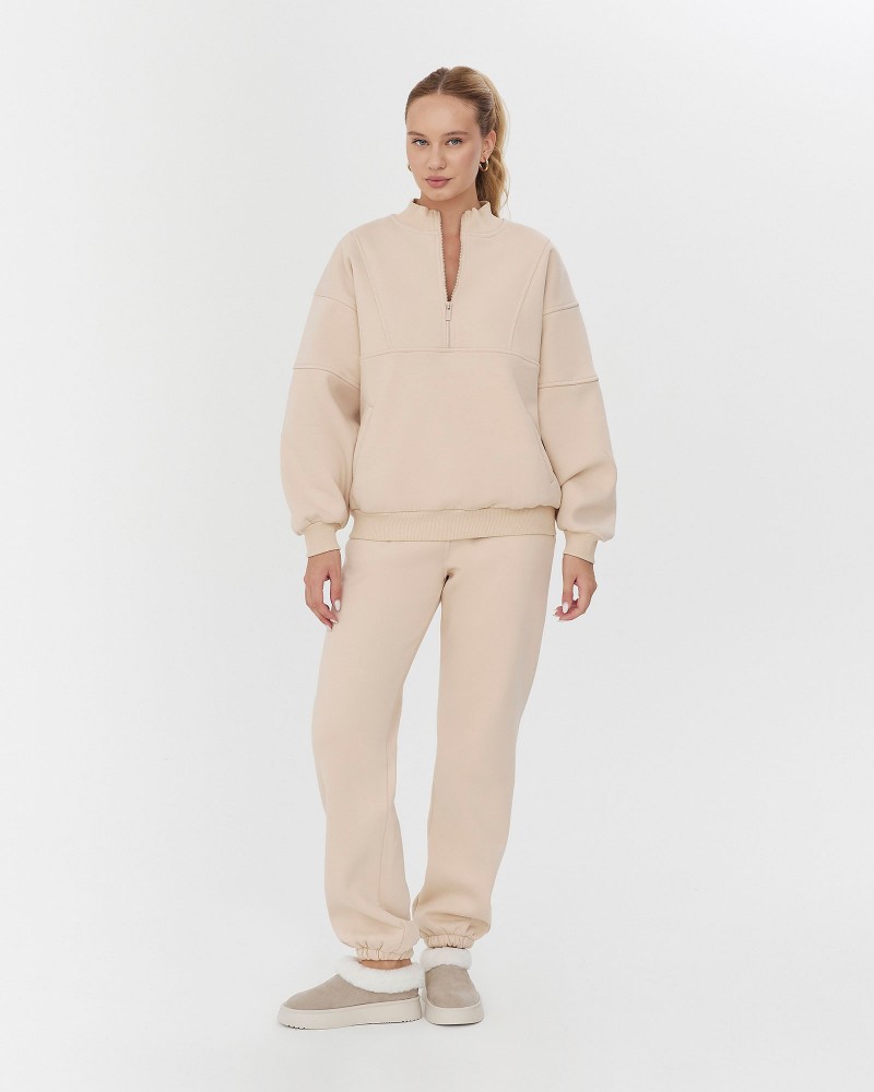 Світло-бежевий світшот з блискавкою на флісі FASHIONISTA Світло-бежевий світшот з блискавкою на флісі FASHIONISTA