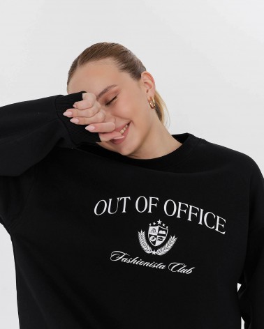 Чорний базовий світшот на флісі з принтом FASHIONISTA