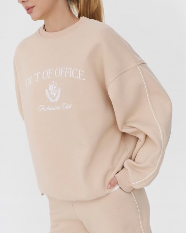 Світло-бежевий базовий світшот на флісі з принтом FASHIONISTA