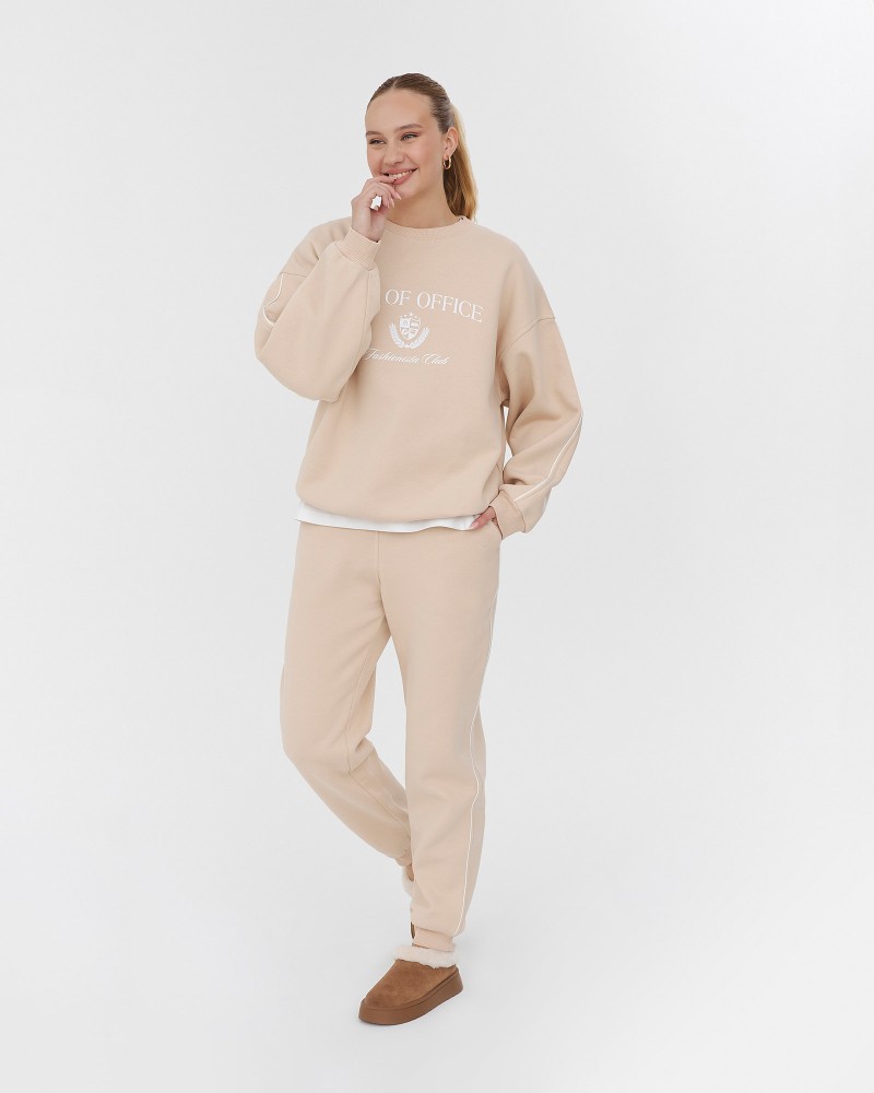 Світло-бежевий базовий світшот на флісі з принтом FASHIONISTA