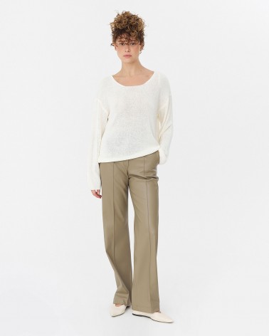 Хакі штани зі штучної шкіри з декоративними швами FASHIONISTA