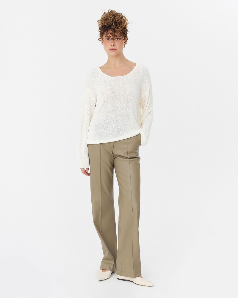 Хакі штани з штучної шкіри з декоративними швами FASHIONISTA