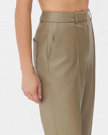 Хакі штани з штучної шкіри з декоративними швами FASHIONISTA