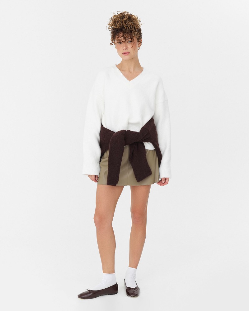 Хакі спідниця-трапеція зі штучної шкіри FASHIONISTA