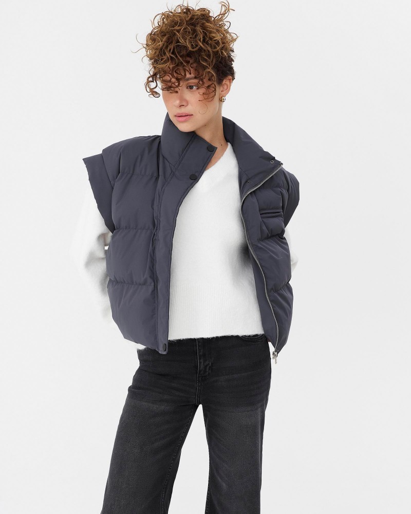 Сірий стьобаний верхній жилет FASHIONISTA