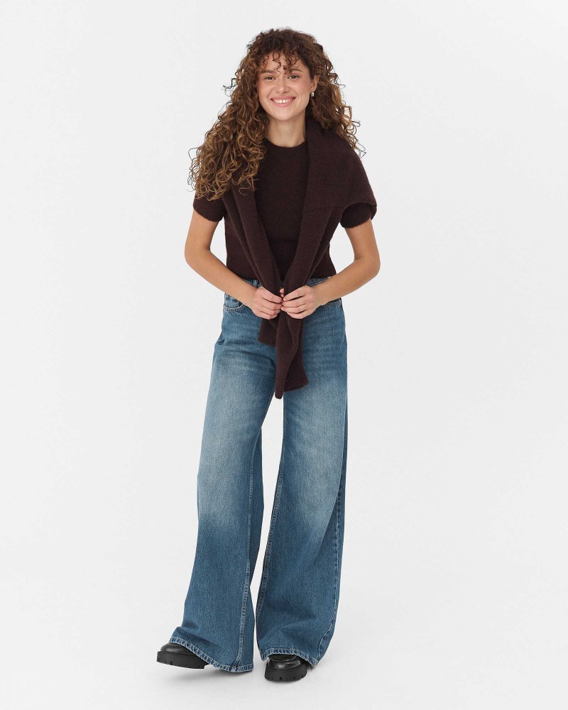 Сині джинси прямого крою з потертостями FASHIONISTA