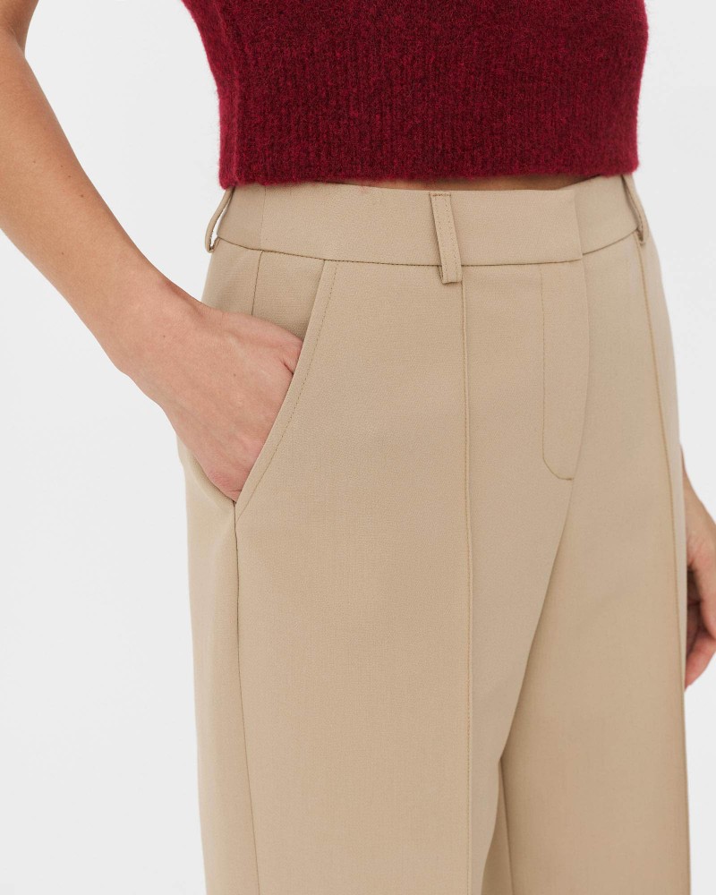 Бежеві штани прямого крою з декоративними швами FASHIONISTA