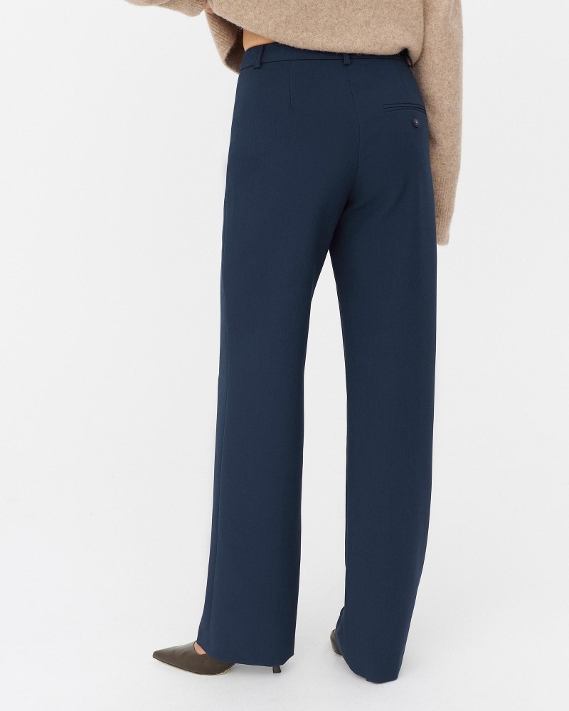 Сині штани прямого крою з декоративними швами FASHIONISTA