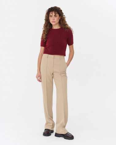 Бежеві штани прямого крою з декоративними швами FASHIONISTA