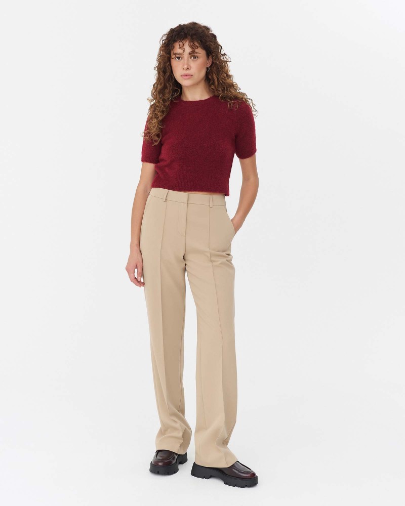 Бежеві штани прямого крою з декоративними швами FASHIONISTA