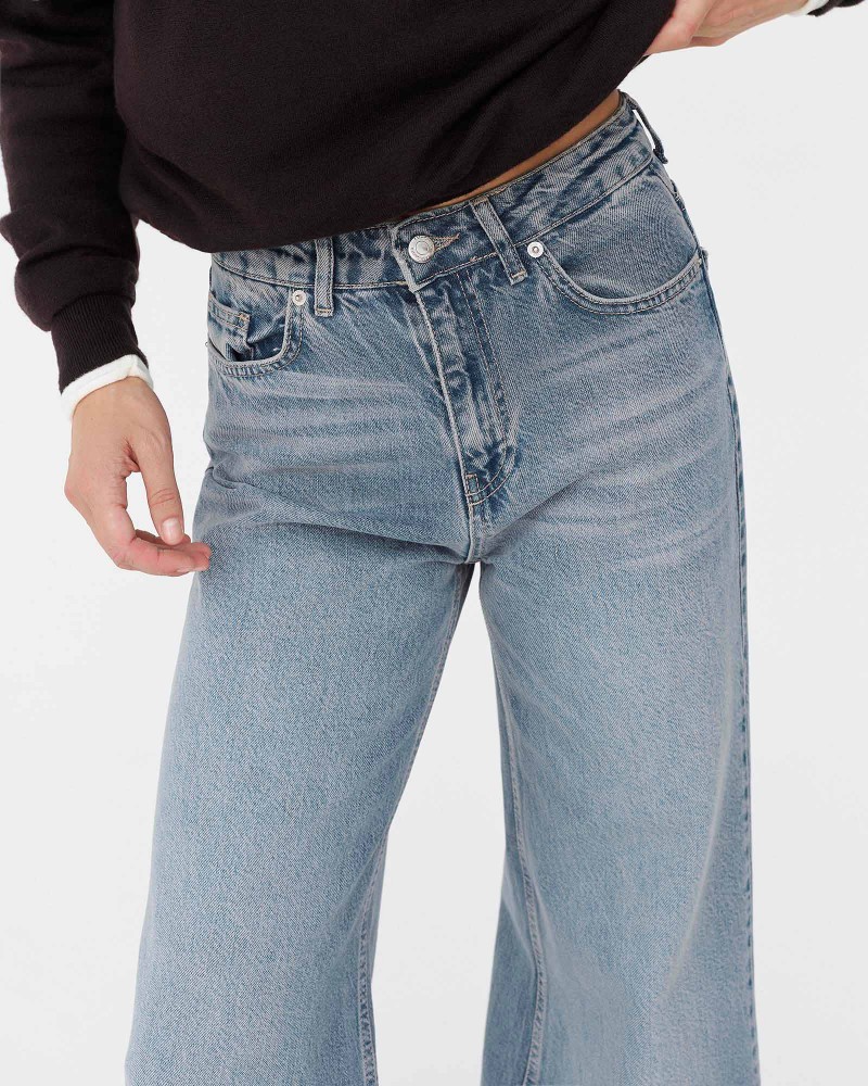 Блакитні джинси з широкими штанинами та потертостями FASHIONISTA