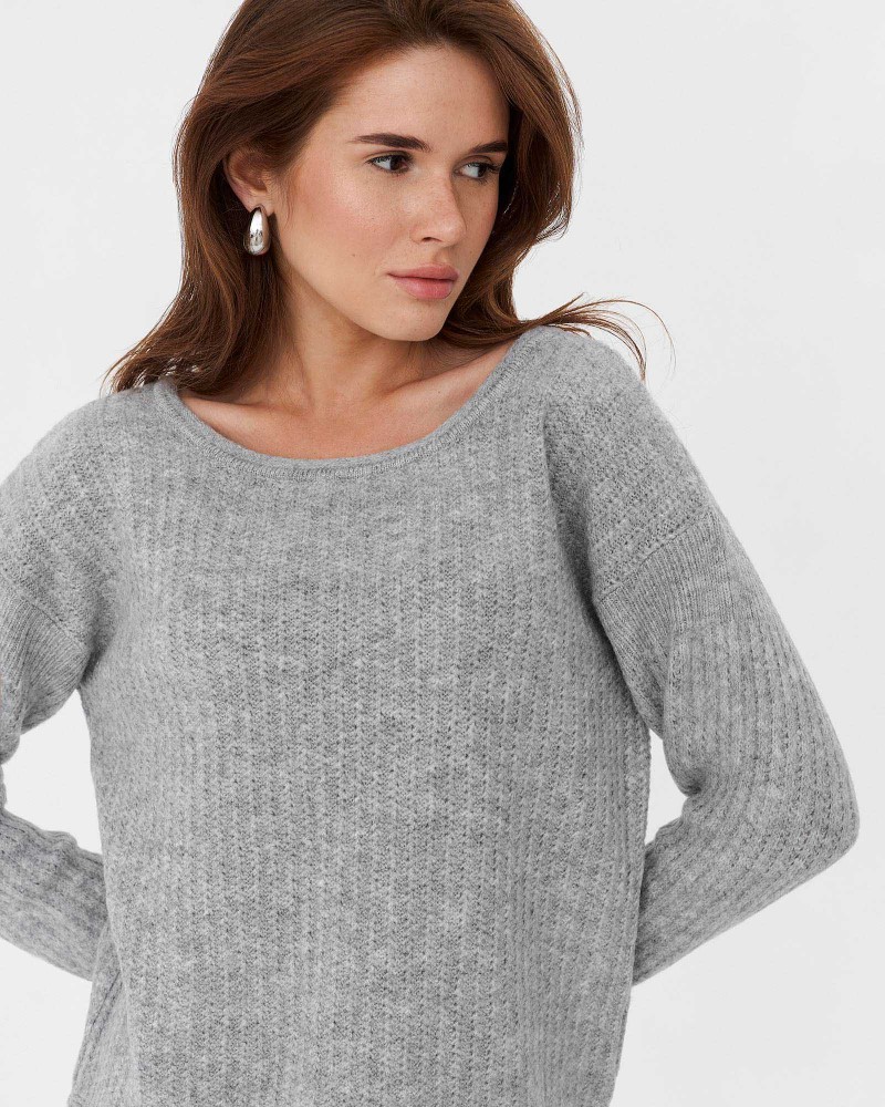 Сірий джемпер з комбінованою в'язкою FASHIONISTA
