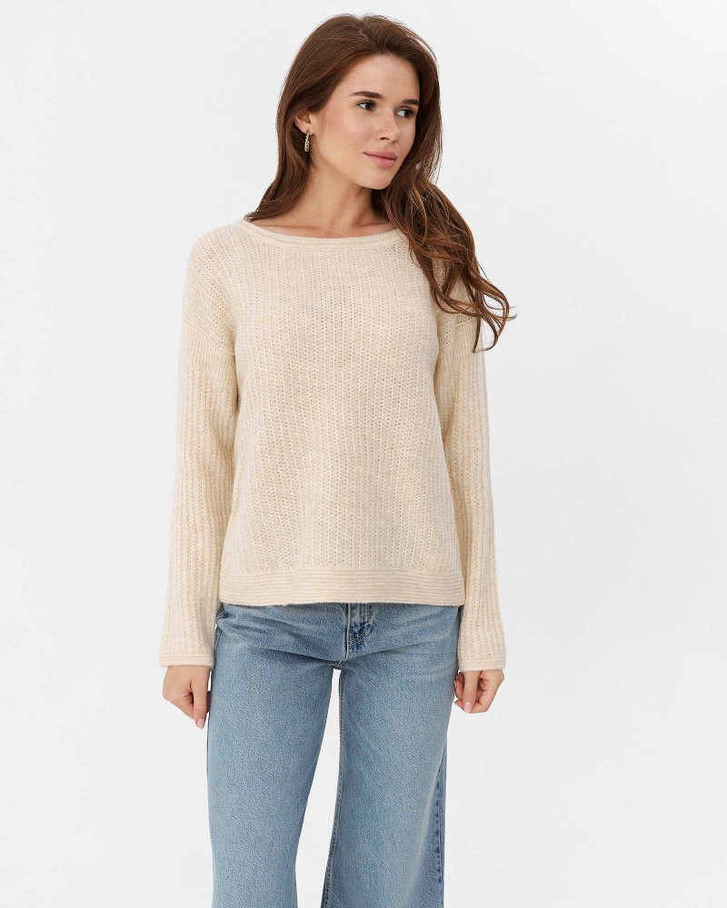 Світло-бежевий джемпер з комбінованою в'язкою FASHIONISTA