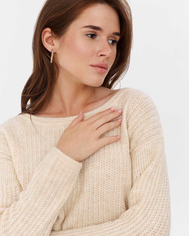Світло-бежевий джемпер з комбінованою в'язкою FASHIONISTA