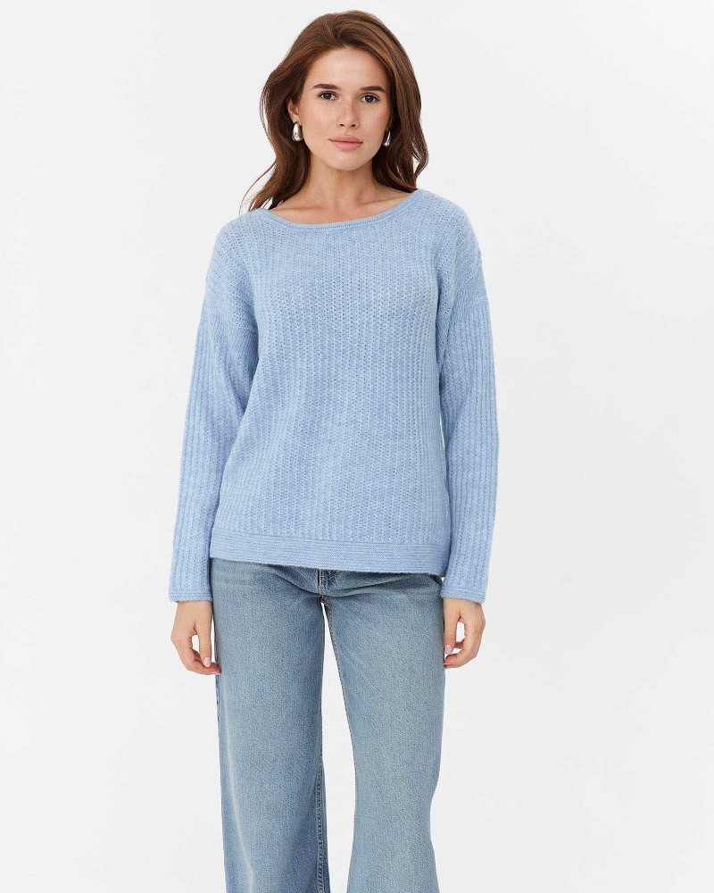 Блакитний джемпер з комбінованою в'язкою FASHIONISTA