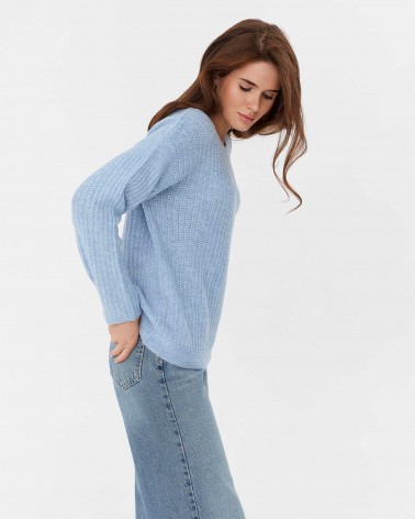 Блакитний джемпер з комбінованою в'язкою FASHIONISTA