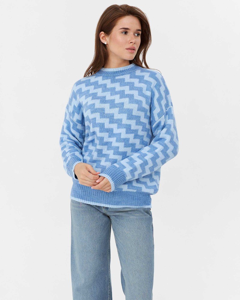Блакитний джемпер з геометричним принтом FASHIONISTA