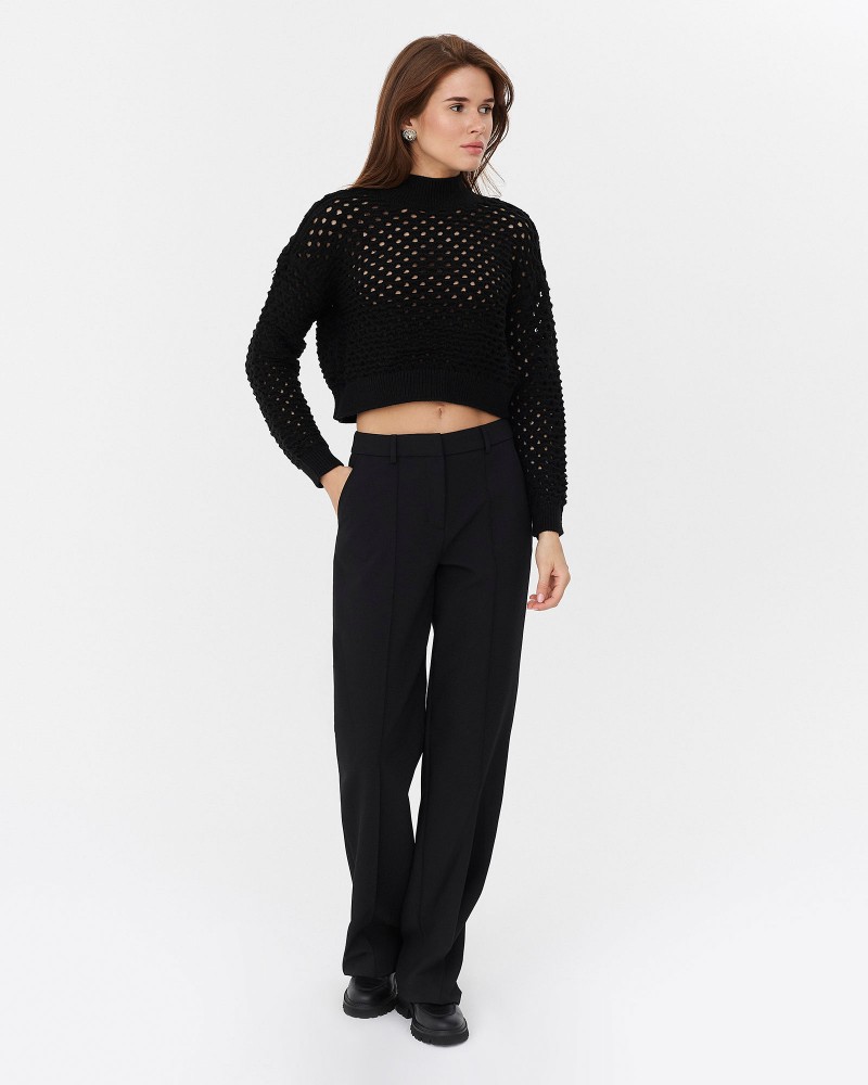 Чорний джемпер вкорочений з перфорацією FASHIONISTA