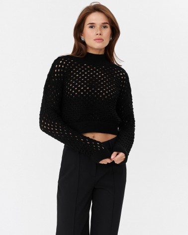 Чорний джемпер вкорочений з перфорацією FASHIONISTA