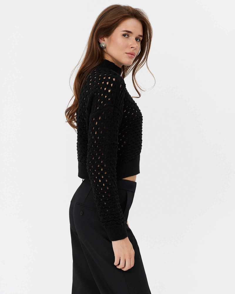 Чорний джемпер вкорочений з перфорацією FASHIONISTA