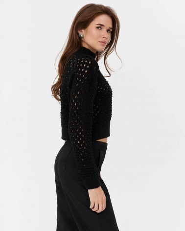 Чорний джемпер вкорочений з перфорацією FASHIONISTA