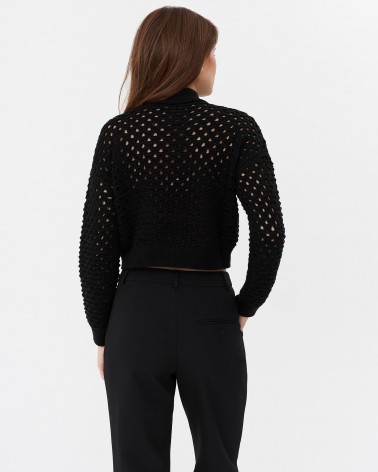 Чорний джемпер вкорочений з перфорацією FASHIONISTA