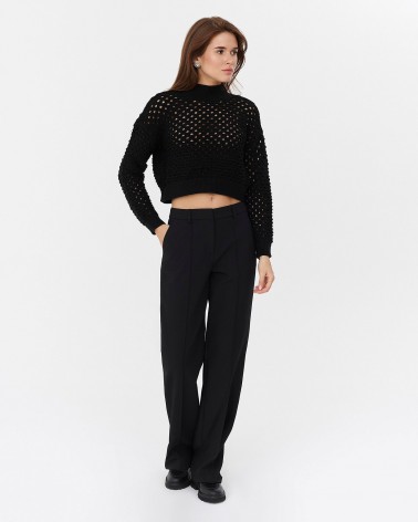 Чорний джемпер вкорочений з перфорацією FASHIONISTA