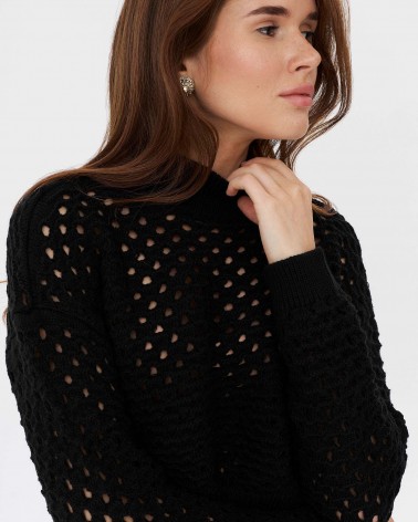Чорний джемпер вкорочений з перфорацією FASHIONISTA