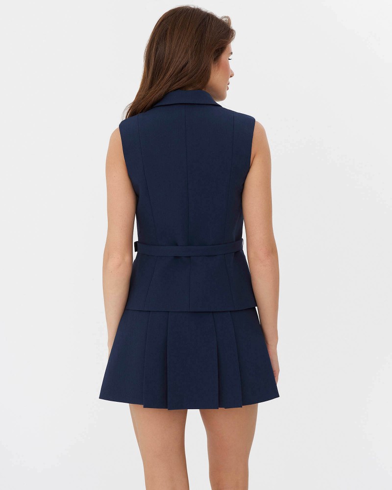 Синій жилет приталеного крою з поясом FASHIONISTA Синій жилет приталеного крою з поясом FASHIONISTA