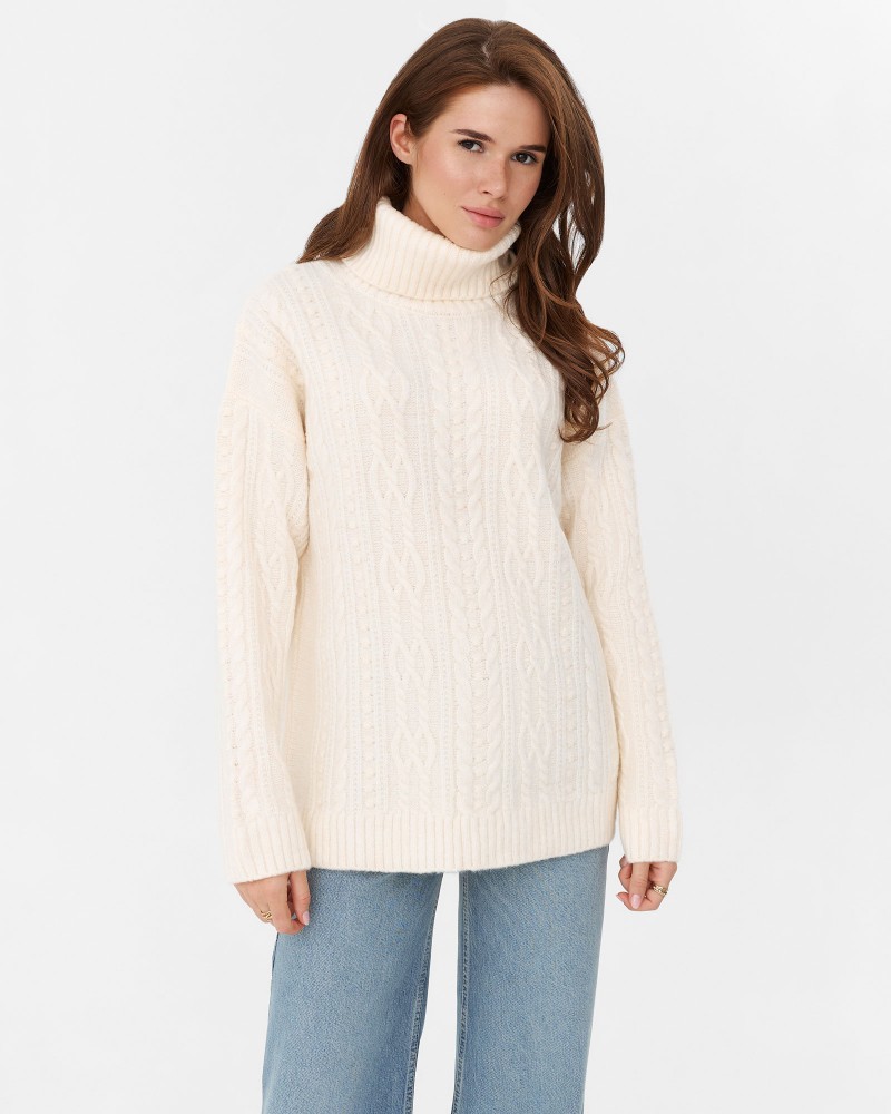 Светр з комбінованою в'язкою від FASHIONISTA молочний