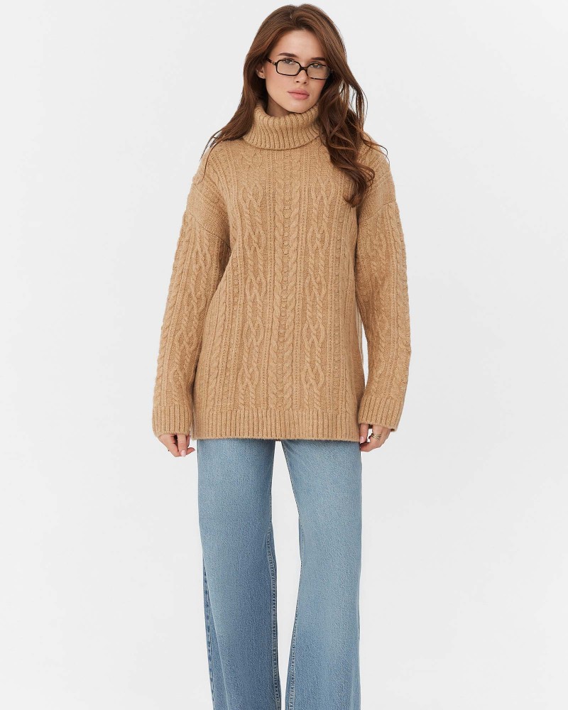 Светр з комбінованою в'язкою від FASHIONISTA пісочний