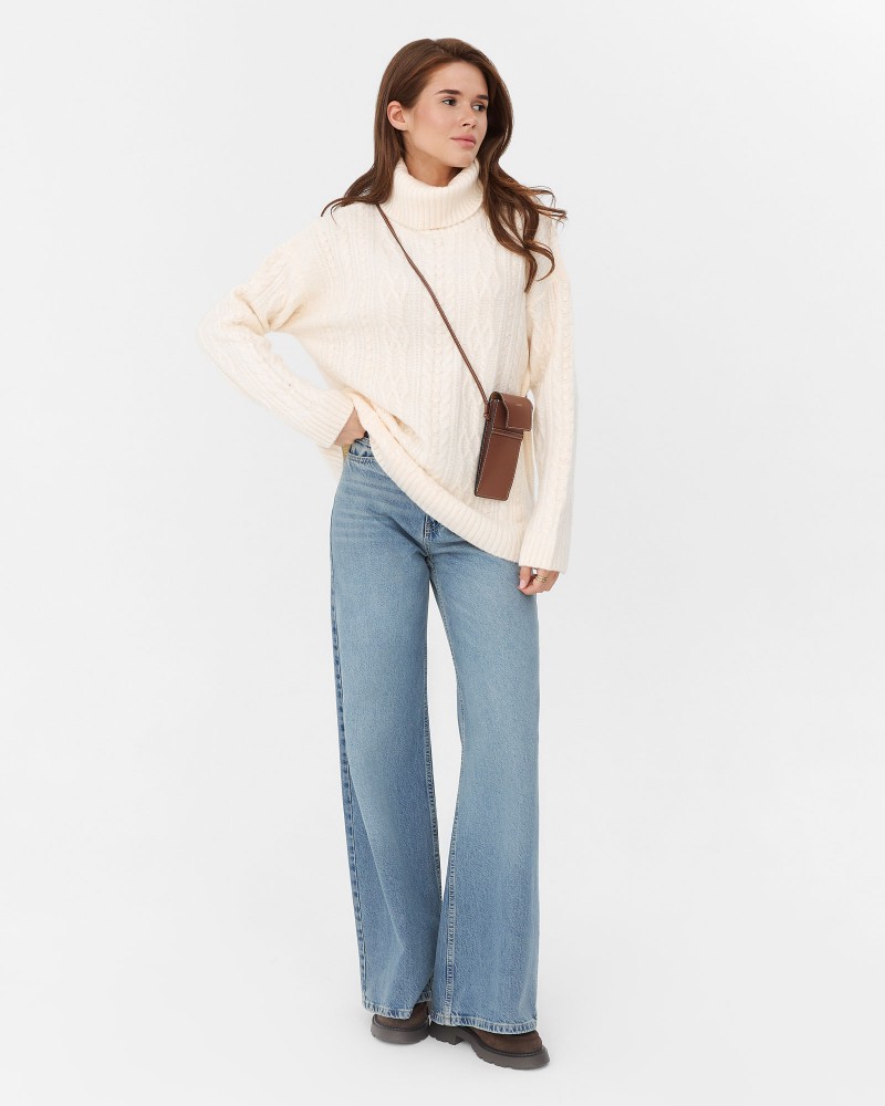 Светр з комбінованою в'язкою від FASHIONISTA молочний