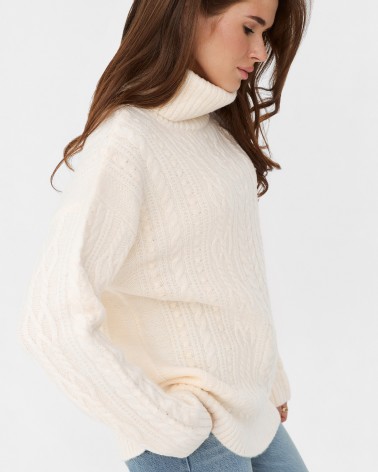 Светр з комбінованою в'язкою від FASHIONISTA молочний