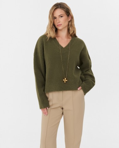 Зелений пуловер з манжетами FASHIONISTA