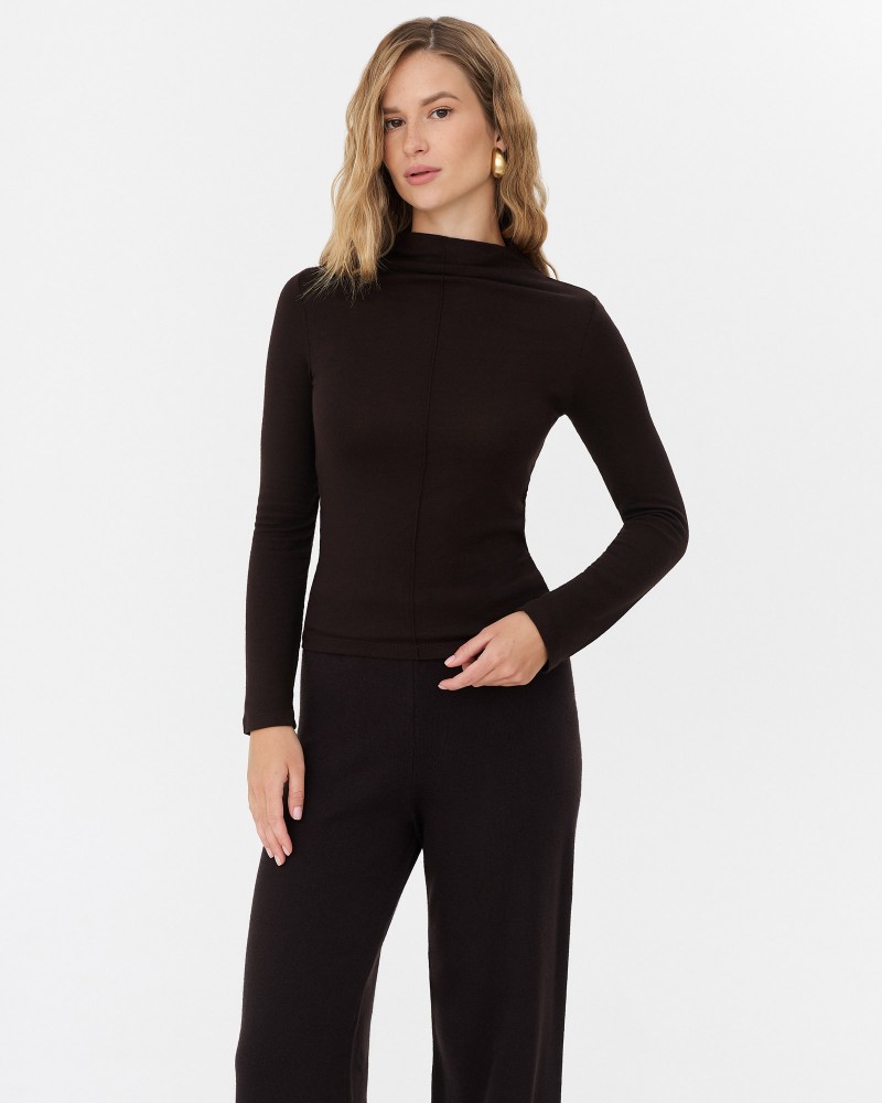 Темно-коричневий лонгслів з коміром стійкою FASHIONISTA