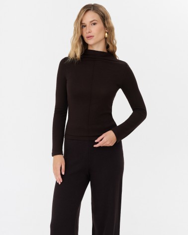 Темно-коричневий лонгслів з коміром стійкою FASHIONISTA