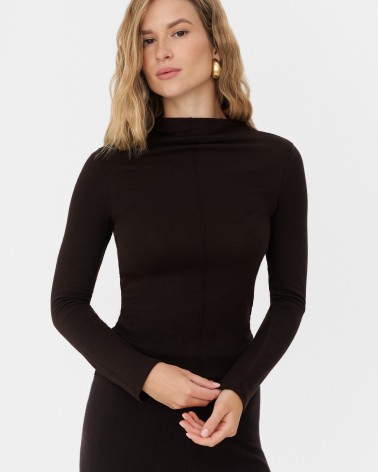 Темно-коричневий лонгслів з коміром стійкою FASHIONISTA