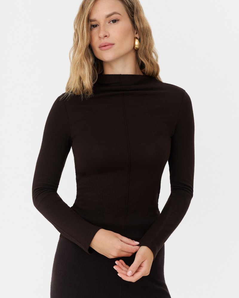 Темно-коричневий лонгслів з коміром стійкою FASHIONISTA