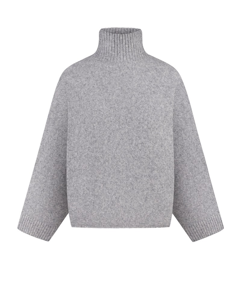 Сірий светр з коміром стійкою та широкими рукавами FASHIONISTA