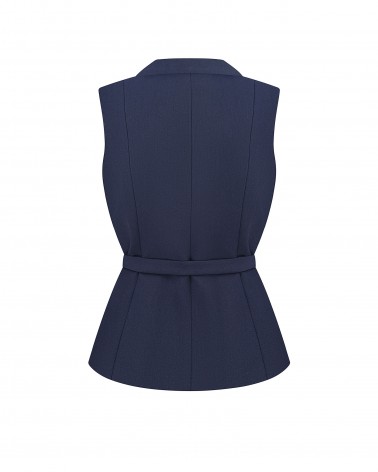 Синій жилет приталеного крою з поясом FASHIONISTA