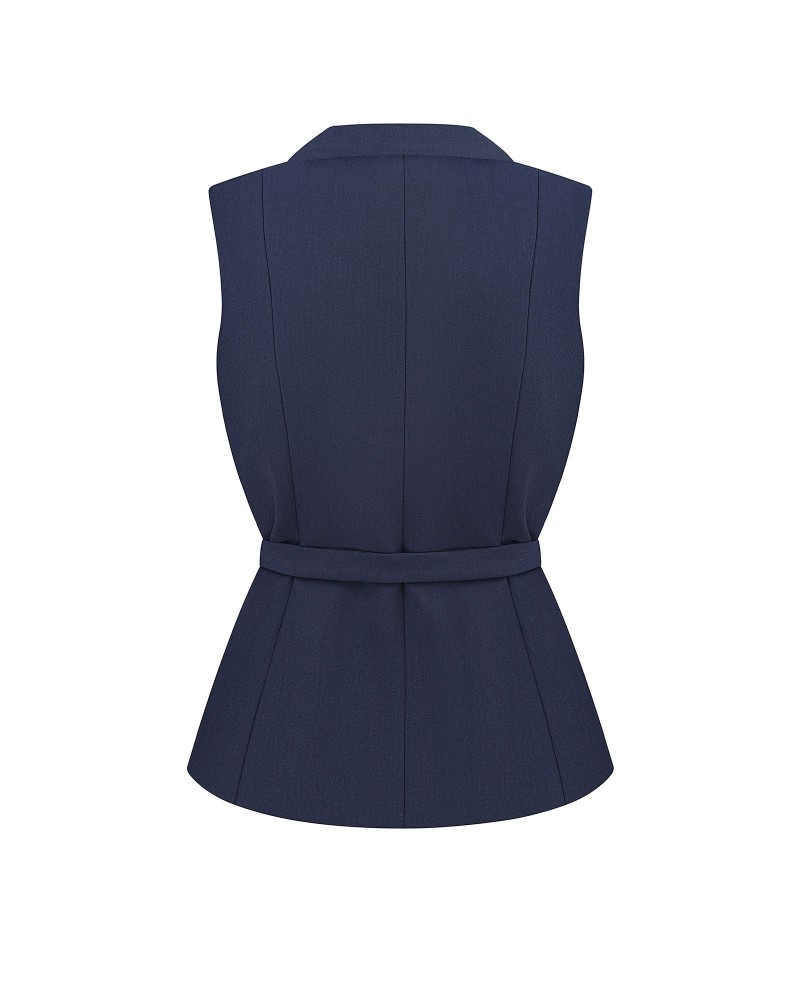 Синій жилет приталеного крою з поясом FASHIONISTA Синій жилет приталеного крою з поясом FASHIONISTA