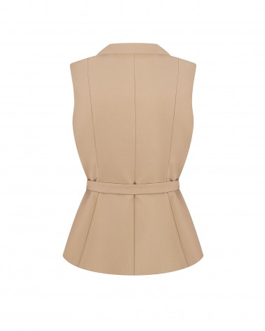 Бежевий жилет приталеного крою з поясом FASHIONISTA