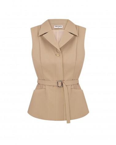 Бежевий жилет приталеного крою з поясом FASHIONISTA