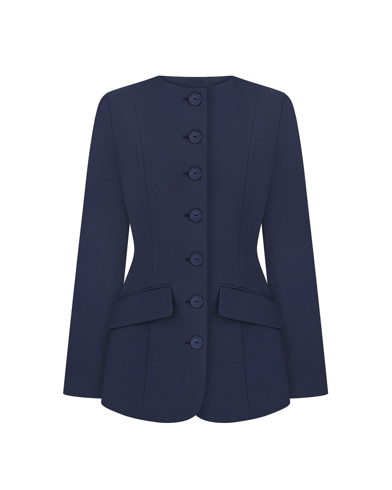 Синій жакет приталеного крою FASHIONISTA